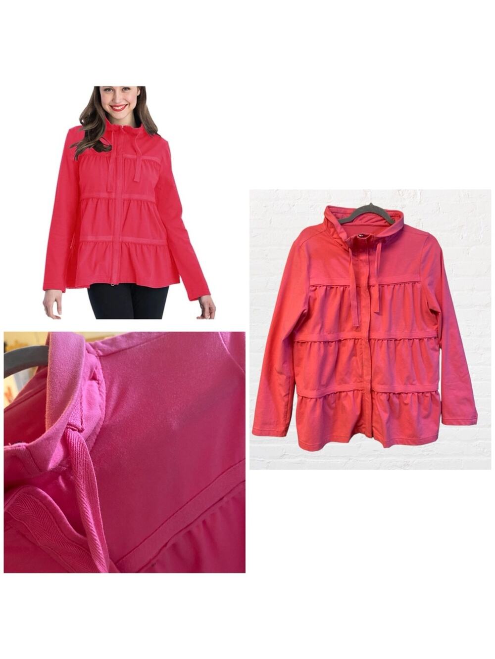 Neon Buddha Trapeze pink zip up layered look casual jacket